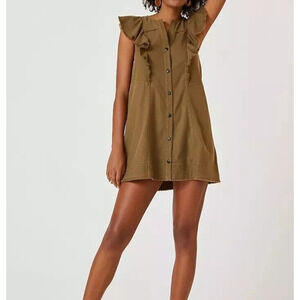 NEW Anthropologie Pilcro Flutter-Sleeve Buttondown Tunic Dress Women's XXS